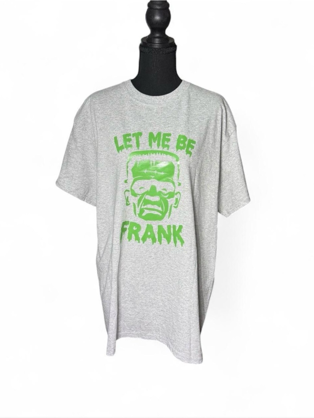 Halloween T-Shirt "Let Me Be Frank" HTV Graphic Tee Heather Gray Size Large